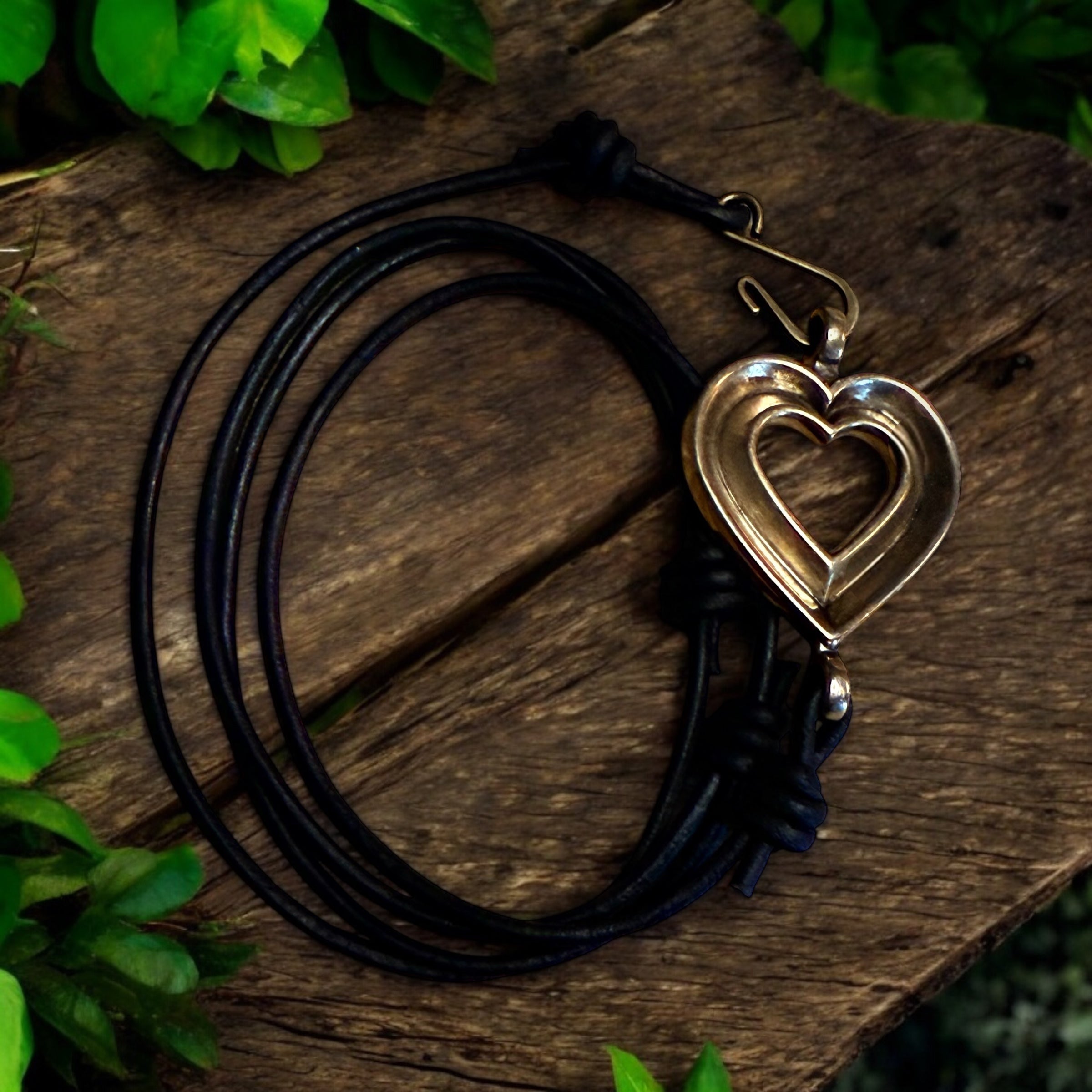 LOVE Heartbeat Bracelet - Bronze on Leather Cord