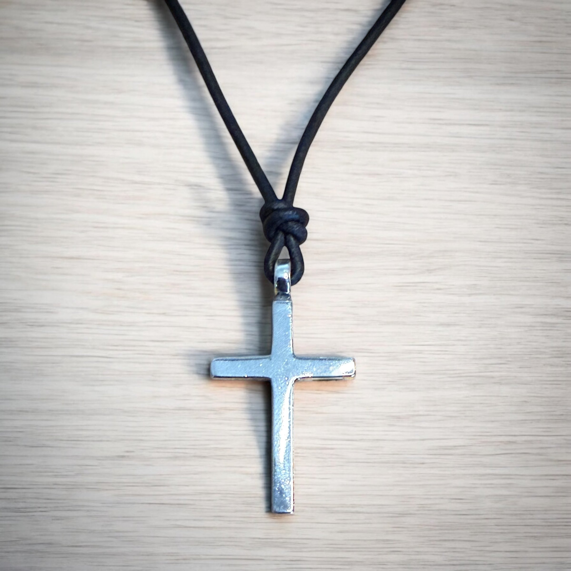 Classic Cross Necklace - Sterling Silver on Leather Cord