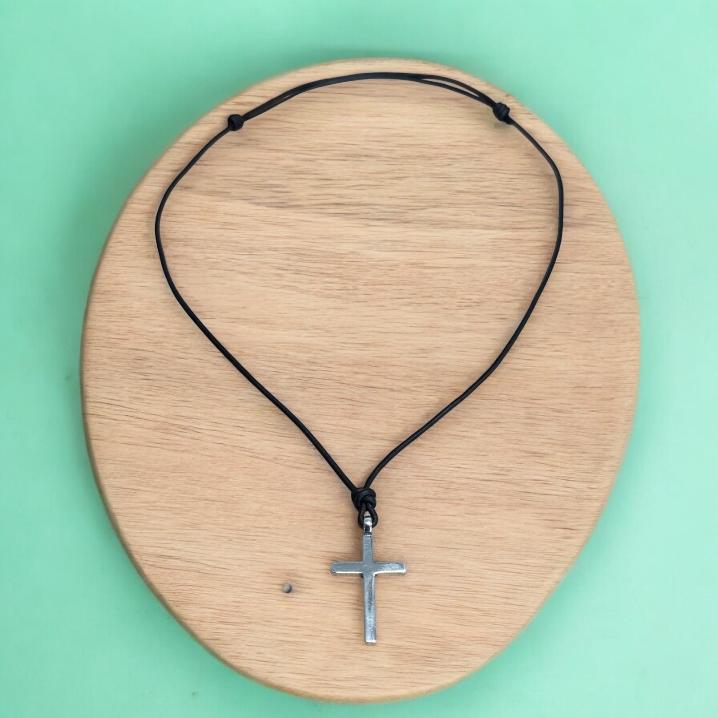 Classic Cross Necklace - Sterling Silver on Leather Cord