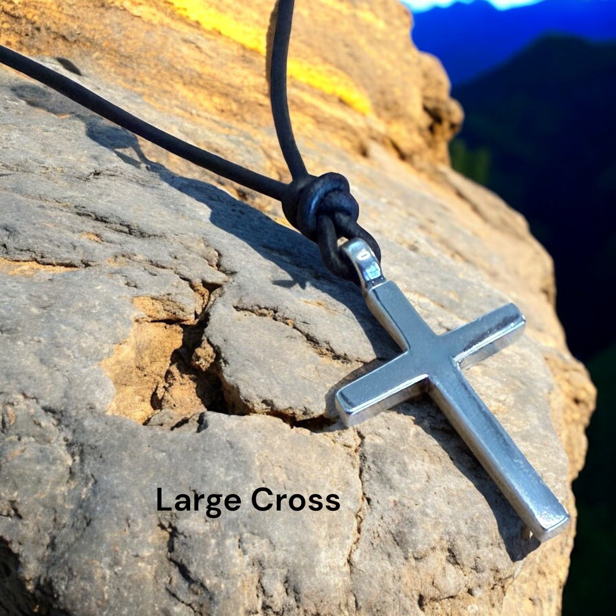 Classic Cross Necklace - Sterling Silver on Leather Cord