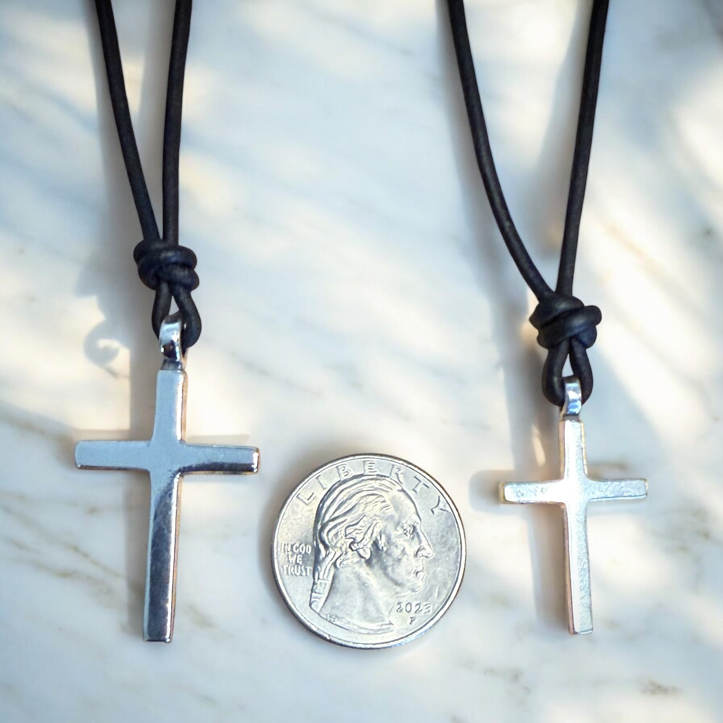 Classic Cross Necklace - Sterling Silver on Leather Cord