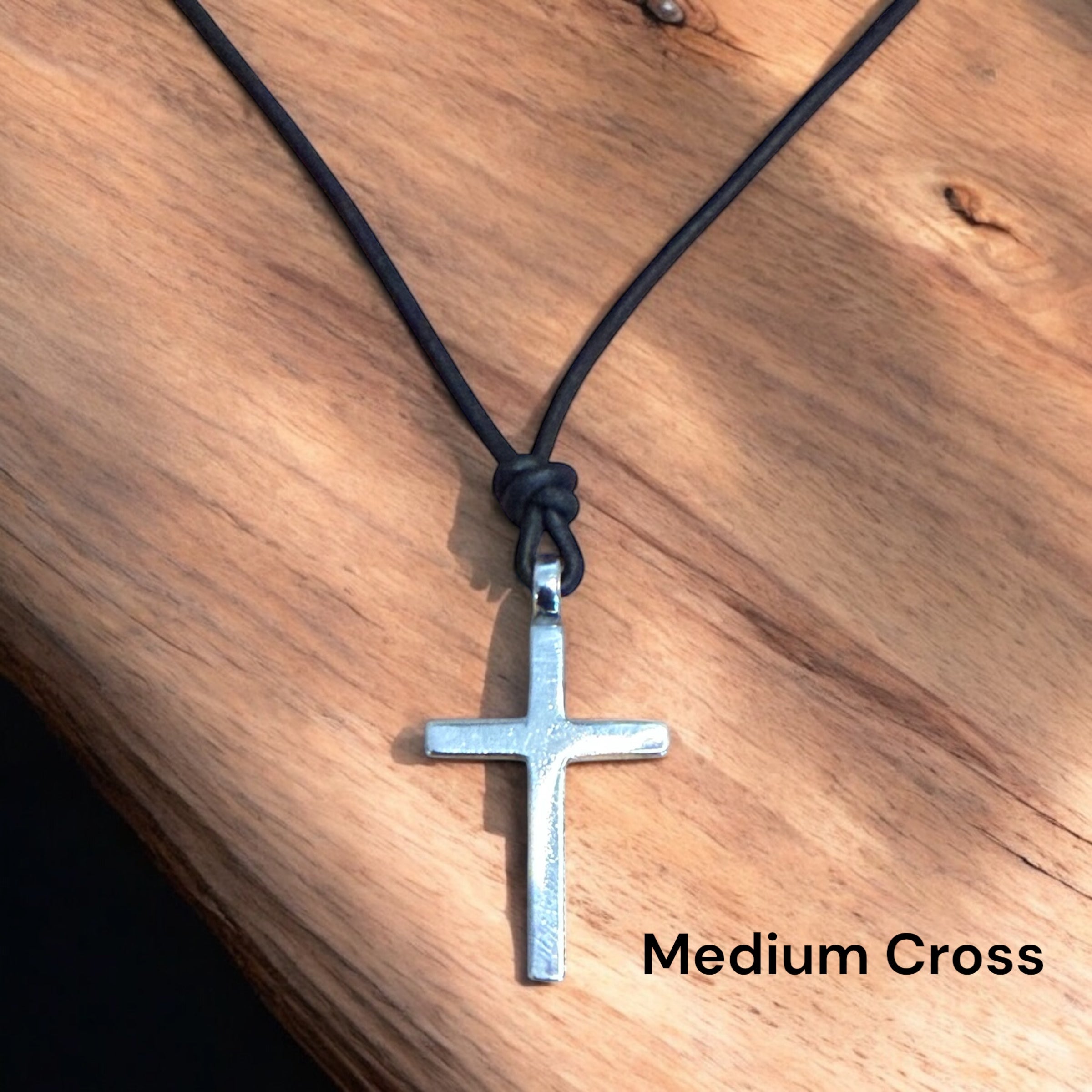 Classic Cross Necklace - Sterling Silver on Leather Cord